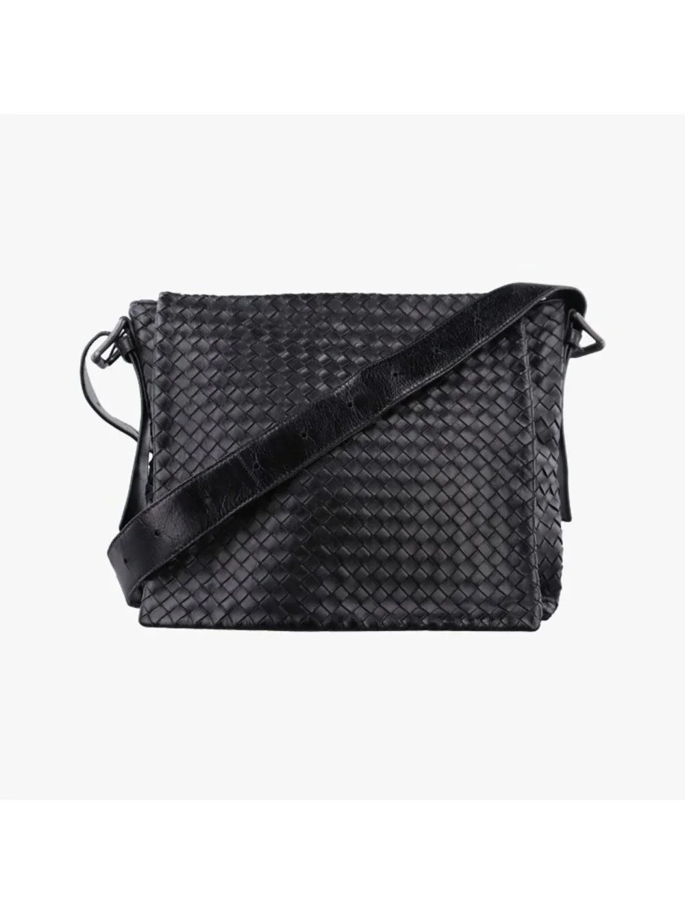 Bottega Veneta Intrecciato Black Lambskin Shoulder Bag